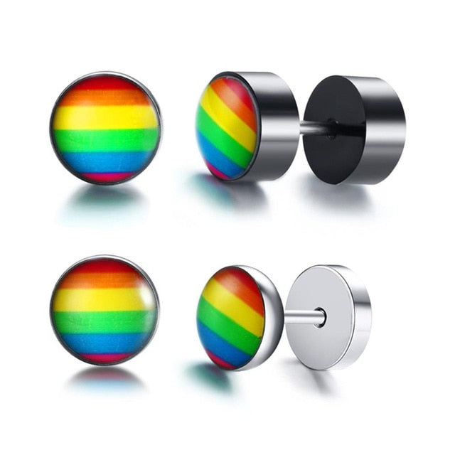 Rainbow Spike Stud Earrings for Men Women Charm Stainless Steel