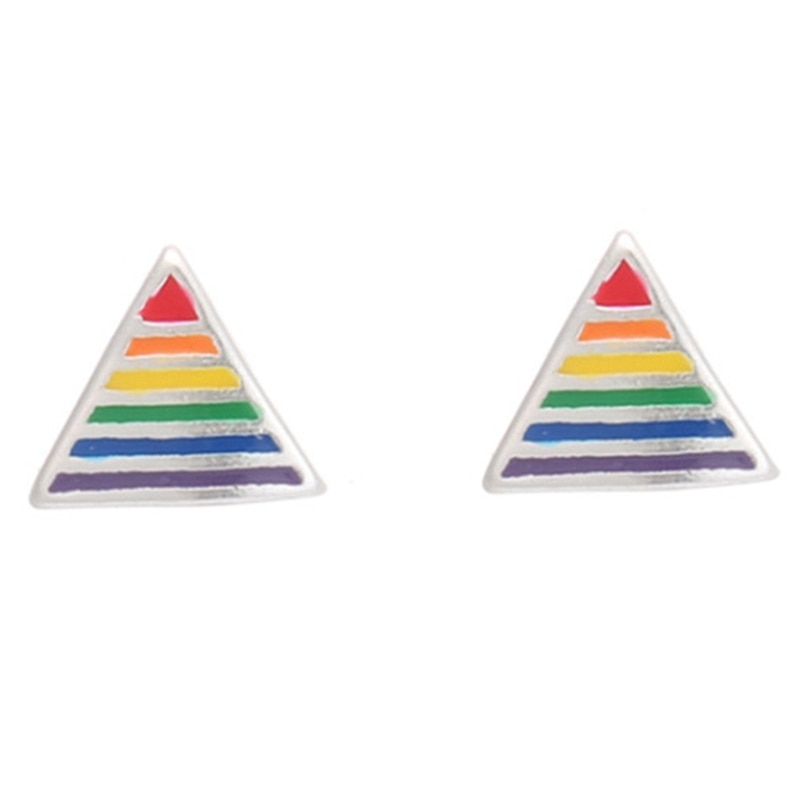 Rainbow Men Stainless Steel Triangle Pentagram Ear Studs