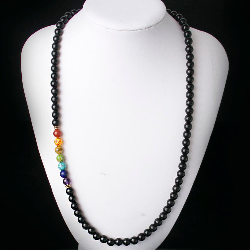 Black Agate Beads Rainbow Necklace