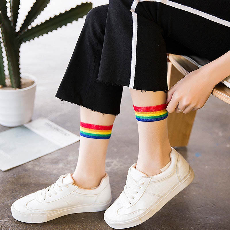 rainbow transparent socks