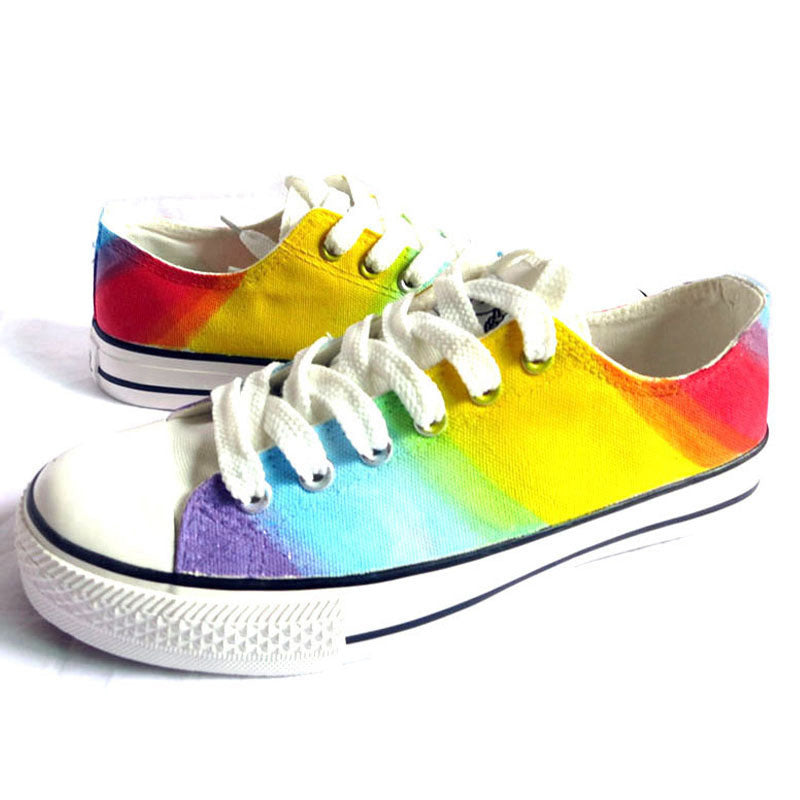 Rainbow Gradient Hand Painted Canvas Shoes