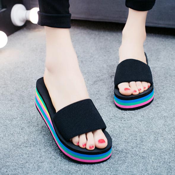 Women's Rainbow Slide Sandals with Wedge Heels