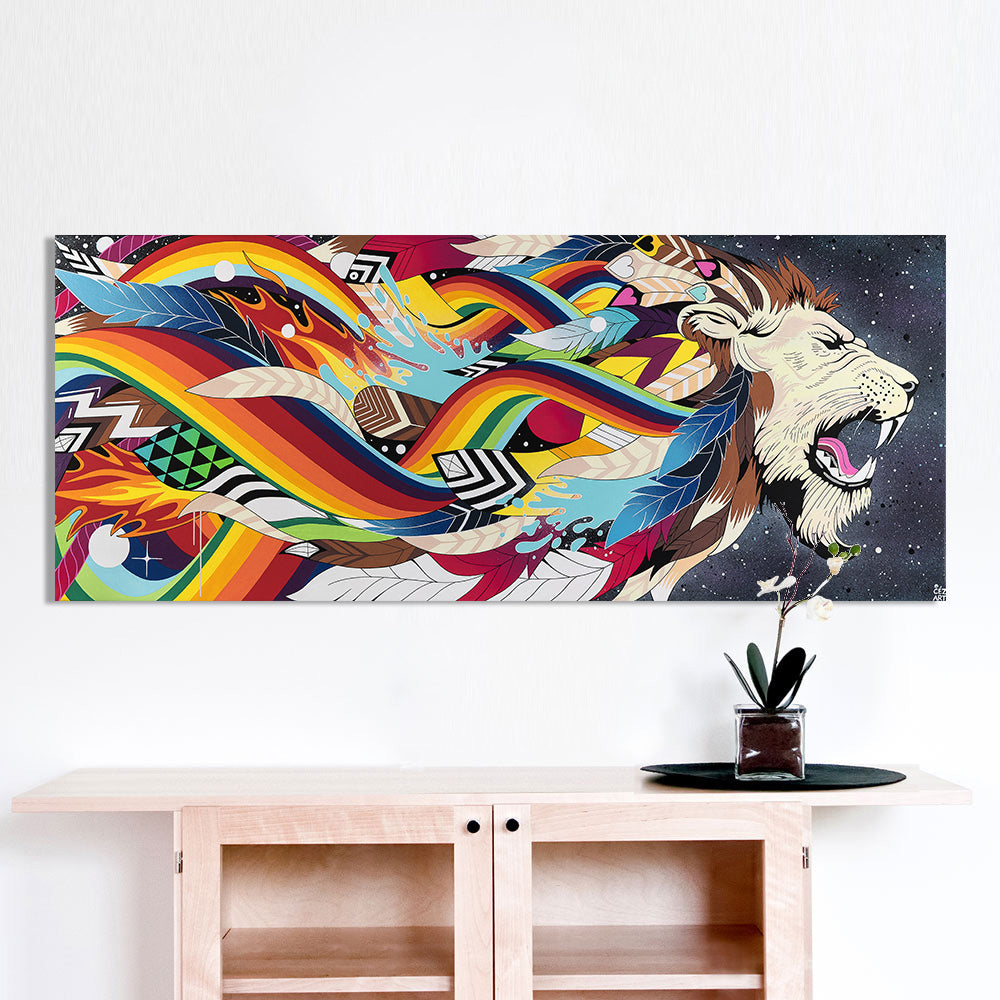 Beautiful Running Lion Colorful Painting