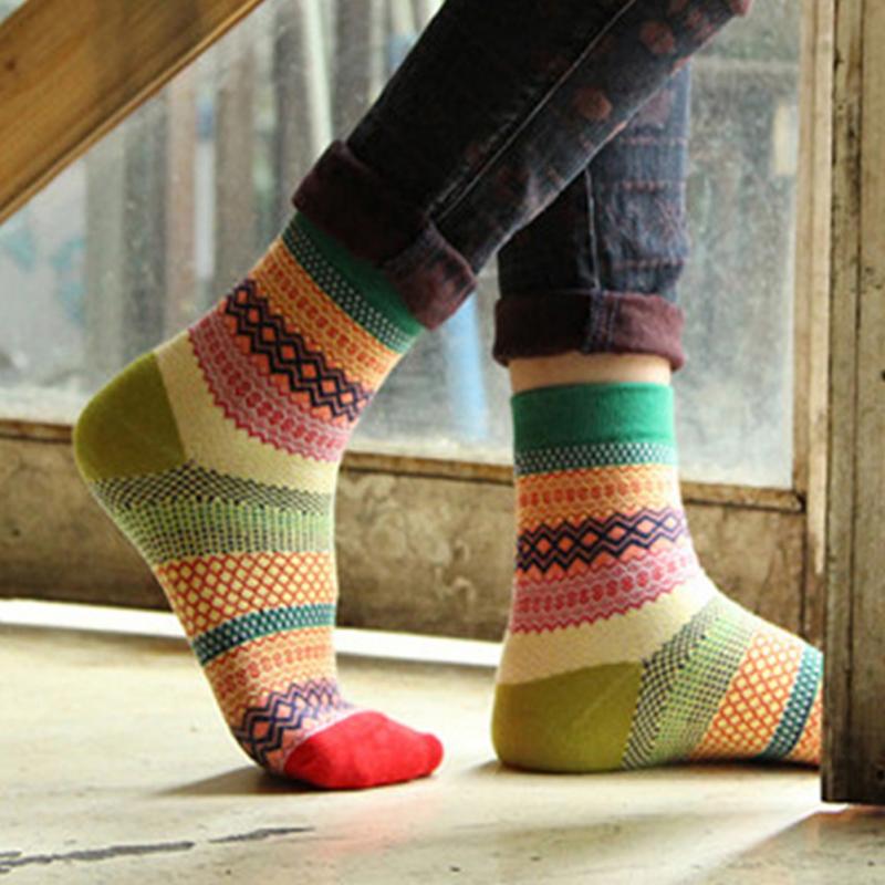 Vintage Style Rainbow Striped Cotton Socks