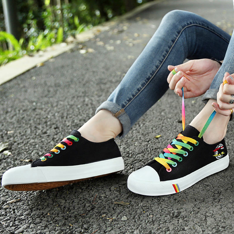 Vulcanized Rainbow Lace-up Canvas Shoes