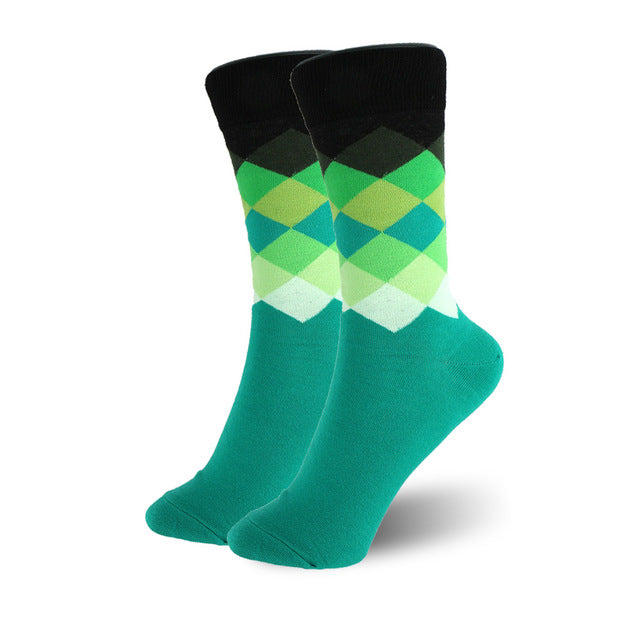 rainbow colored geometric pattern socks